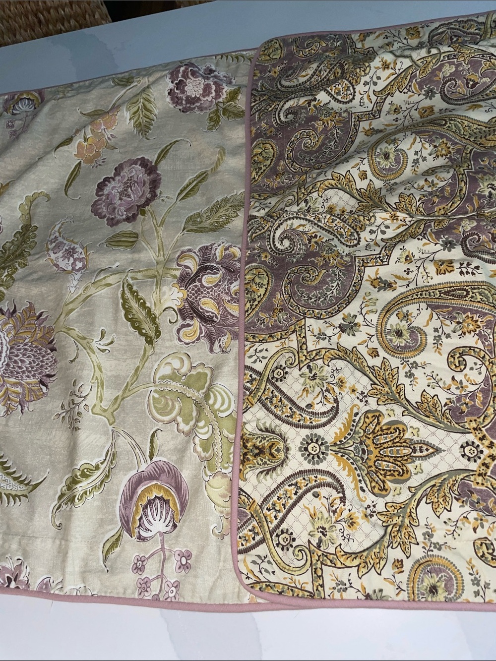 Waverly Reversible Floral & Paisley Quilt in Lavender, Sage & Cream Queen